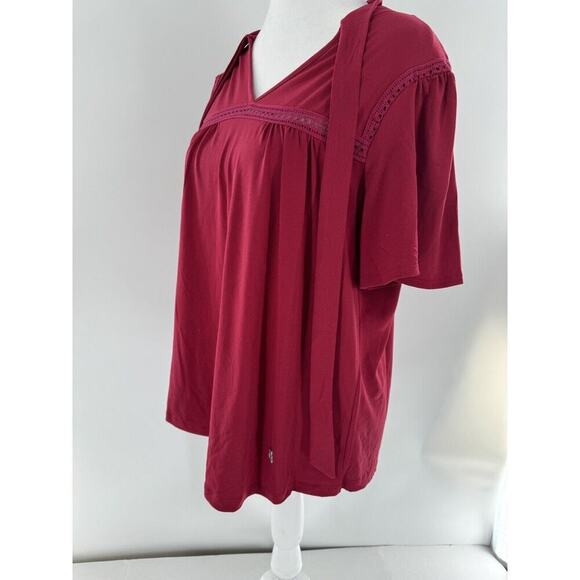 Adrienne Vittadini Top Blouse Size XL Red Neck Tie Classic Career Office Dressy‌ - Picture 3 of 16
